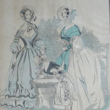 Antique Victorian Fashion  / Framed / 19th Century / Women and Child / Antebellum 