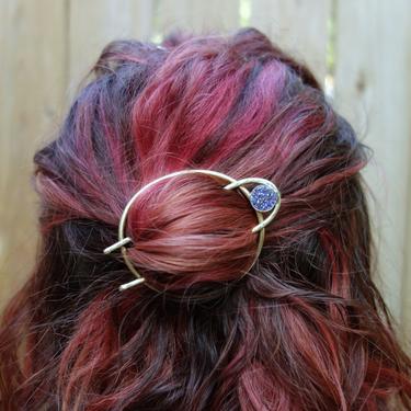 Druzy Bun Pin Brass Hair Fork - top knot - bun pin - hair slide - hair pin - handmade brass hair accessory 