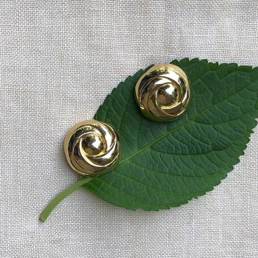 90s large gold dome earrings / vintage clip on oversized dome gold love knot button circle earrings 
