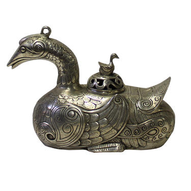 Chinese Artistic Silver Color Mixed Metal Duck Bird Decor Figure cs3388E 