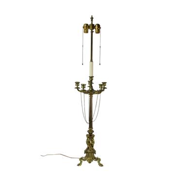 Neo-Classical Candelabra Table Lamp Figures Rams Heads Paw Feet 