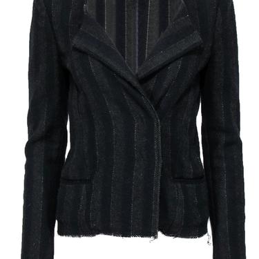 Isabel Marant Etoile - Black &amp; Green Striped Wool Blend Jacket Sz 6