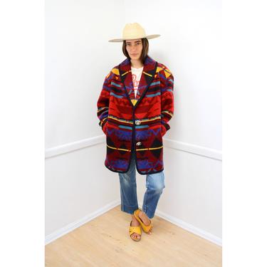 Taos Jacket // wool red boho hippie blanket dress coat blouse southwest southwestern 70s 80s oversize // O/S 