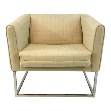 Modern Quilted Ivory Leather Tuxedo Chair
