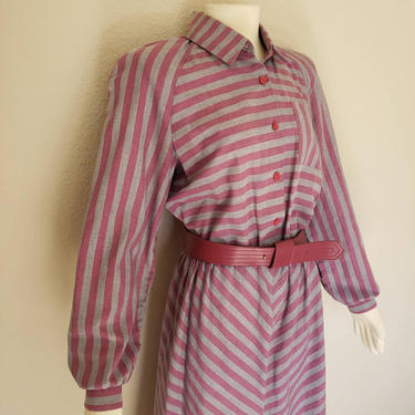 vintage dress striped dress stripe dress purple dress grey dress gray dress purple and gray new wave dress 80s dress 1980s dress stripes 