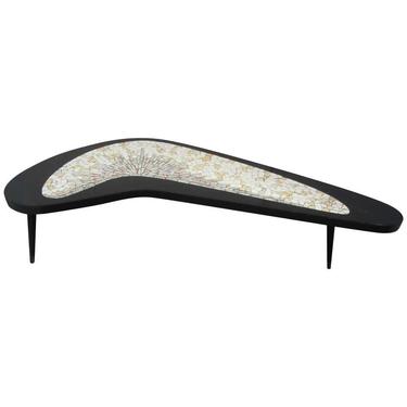 Mid-Century Modern Boomerang Coffee Table with Mosaic Tile Top