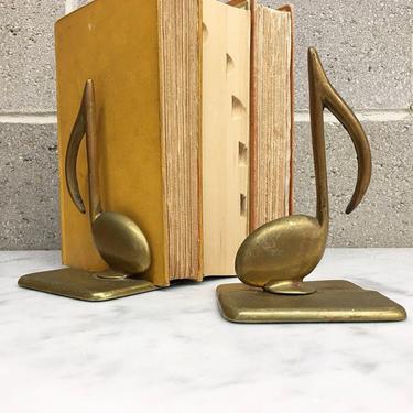 Vintage Bookends Retro 1980s Musical Notes + Gold + Brass Metal + Set of 2 + Music + Book Organization + Storage + Home and Shelving Decor 