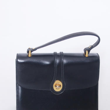 Vintage 1950s GUCCI Purse / 50s black leather top handle handbag with gold clasp / 50s 60s Gucci bag / designer vintage handbag 