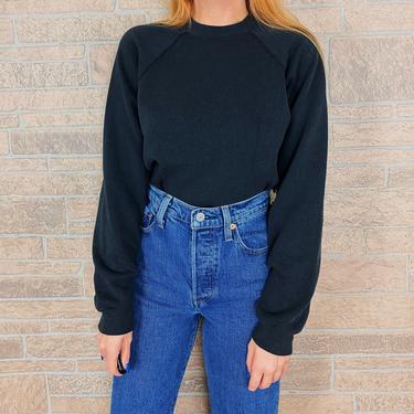 Vintage 80's Faded Black Raglan Pullover Sweatshirt 