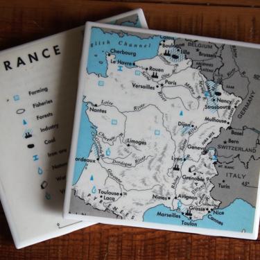 1971 France Economic Map Coaster Set of 2. Vintage France Map. France Travel Gift. French Décor. Paris Map. Bordeaux Gift. Europe History. 