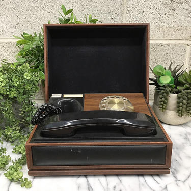 Vintage Telephone Retro 1960s Deco-Tel + Personal Phone + Western Electric + Faux Wood and Leather Case + Rotary + Electronic + Home Decor 