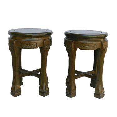 Pair Sandalwood Oriental Round Stools Chairs s1908E 