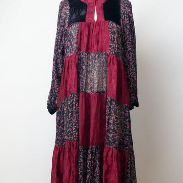 1970s Mixed Print Dress | 70s Patchwork Floral Print Dress 