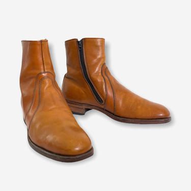 Vintage 1960s Leather Ankle Boots ~ size 8 1/2 D ~ Shoes ~ Talon Zipper / Zip-Up ~ Beatle / Mod / Western 