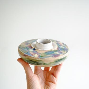 Vintage Hand Painted Bud or Propagation Vase, Stoneware Pottery Low Vase 