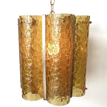vintage mid century amber glass hanging lamp.