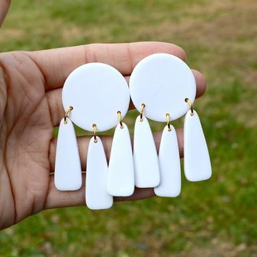 White Clay Simple Chandelier Statement Earrings, Gift for Her 