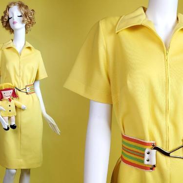Plus size vintage 60s/70s yellow poly mod dress by Amy Adams. (Size XL) 