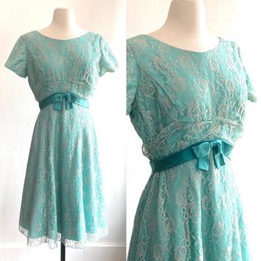 Vintage 50’s 60’s EMMA DOMB Party Dress / Fantastic Color + Lace + Satin / Medium 