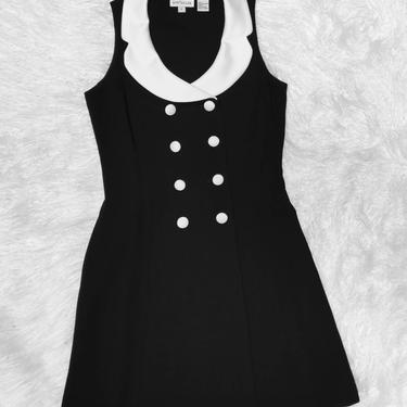 Vintage 90s Ann Taylor Double Breasted Dress // Black with White Buttons and Lapels 