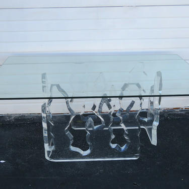 Lion in Frost Mid Century Lucite Acrylic Plexiglass Glass Top Dining Table 1436