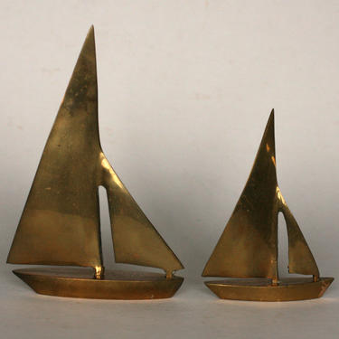 vintage brass sailboats set of two 