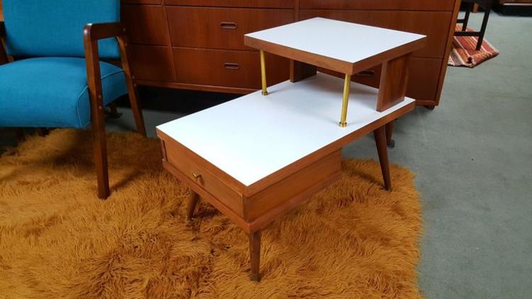 Mid-Century Modern step table with white tops