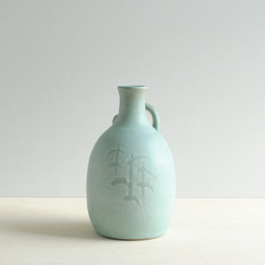 Vintage John Dunlap Green Pottery Vase, Pottery Jug, Seafoam Green Studio Pottery Vase 