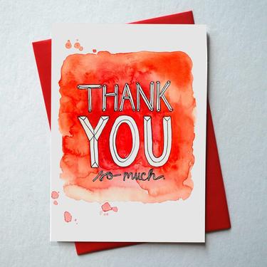 Thank You So Much Watercolor Illustrated Greeting Card/Stationery + Envelope