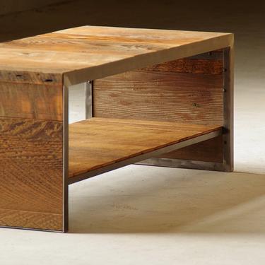 reclaimed coffee table from urban salvage old growth wood and steel - old growth fir, recycled steel - end table - modern vernacular 