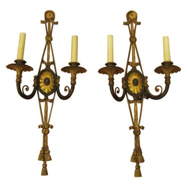 1920s Pair of Caldwell Bronze Sconces with Tassels
