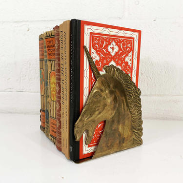 Vintage Brass Unicorn Bookends Horse Mid-Century Fantasy Whimsical Rearing Mythical Creature Magical Set Pair Bookend Figurine Kids Nursery 