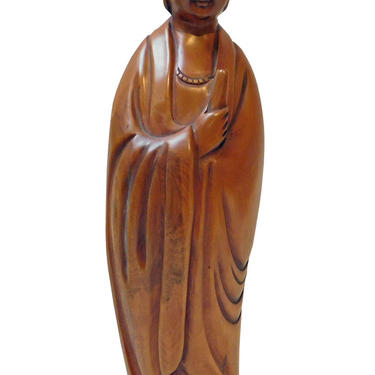 Quality Handcrafted Chinese Solid Boxwood Standing Kwan Yin Bodhisattva Statue n239S 