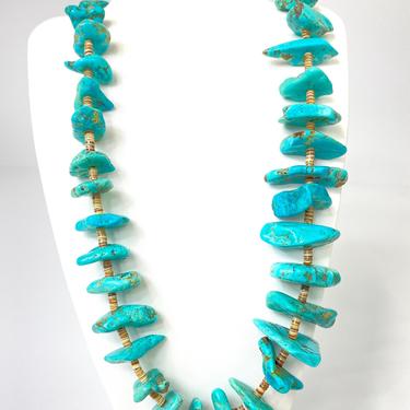 Vintage Graduated Turquoise Nugget Heishi Bead Necklace Native American Artisan 31&amp;quot; 