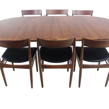 Expansive Scandinavian Modern Teak Dining Table &#038; Six Chairs Designed by Rosengren Hansen