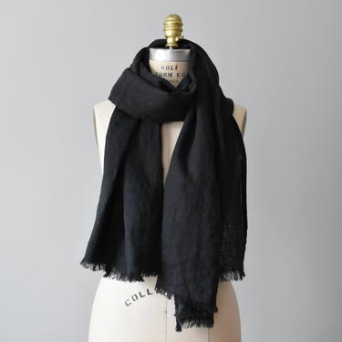vintage linen wrap scarf / oversized long black scarf 
