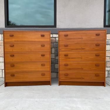 Matched Pair of Mid Century Modern Danish Teak Chests of Drawers / Highboy Dressers by Jesper, Made in Denmark 