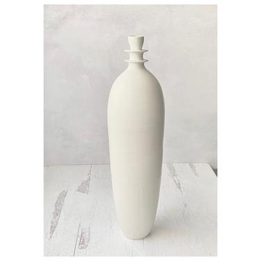 SECONDS SALE- Large Ceramic Off White Flanged Teardrop Bottle Vase in White Matte Glaze by Sara Paloma Pottery .  modern sculptural decor 