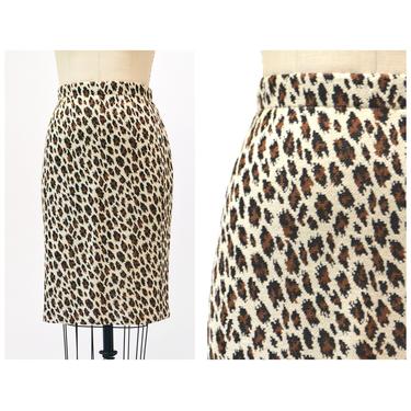 Vintage St JOHN Leopard Animal Print Skirt Size Small Medium Knit Animal Leopard Cheetah Print skirt 80s 90s St John Designer Knit Fit Skirt 