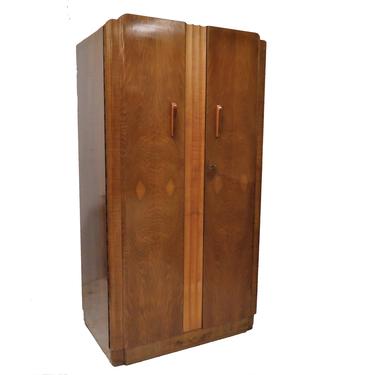 Armoire Wardrobe | Vintage English Mahogany Double Door Fitted Gentleman's Wardrobe 