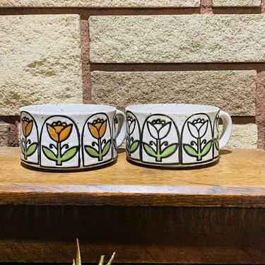 Stoneware Soup Bowls Vintage Tulips Set of 2 