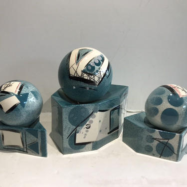 Conjunction of Ceramic Geometric Modernist Sculptures by Christine Fetty Mid Century Modern 