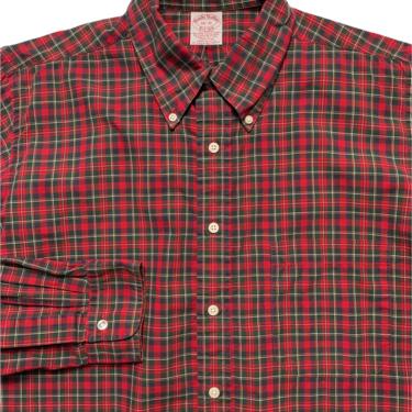 Vintage USA Made BROOKS BROTHERS Tartan Plaid Button-Down Shirt ~ 16 - R ~ M to L ~ Cotton Poplin 
