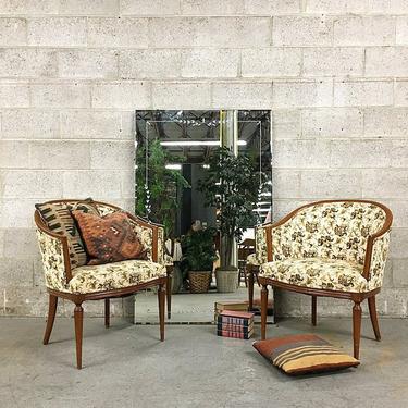 Vintage Club Chairs Retro Mid Century Modern Barrel Back Rounded Wood Fabric Covered Lounge Chairs Set of 2 LOCAL PICKUP ONLY 