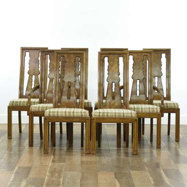Set 8 American Of Martinsville Pecan Dining Chairs