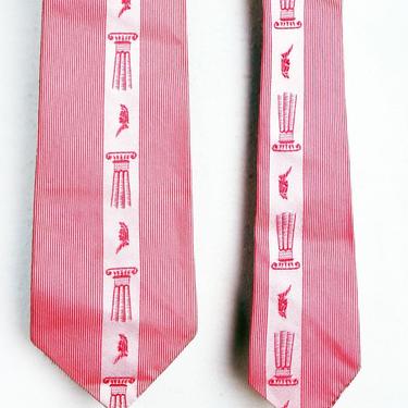 Vintage Roman Skinny Tie, Red Pink Silk Mens Vintage Necktie, 1950's, 1960's, Sharkskin, Mod ,Beatnick, Mid Century Rat Pack, Rockabilly 