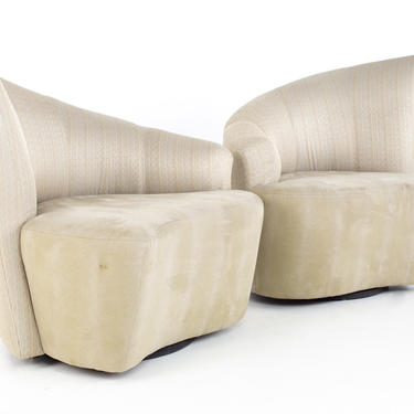 Vladimir Kagan Mid Century Bilbao Swivel Lounge Chairs - A Pair - mcm 