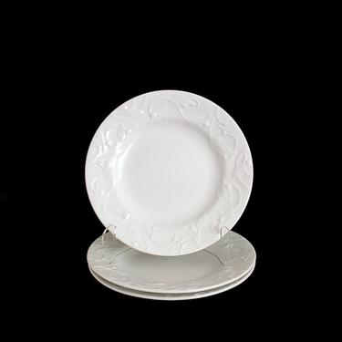 Vintage DANSK Floating Leaves Pattern 7 3/8&amp;quot; White Porcelain Side Plates with Raised Leaves Design 