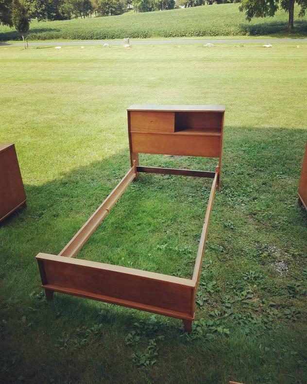 MCM Bookcase Headboard Twin Beds, pair, $95 each.