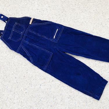 Vintage 60s Lil Joe Dark Royal Blue Corduroy Deep Pocket Elastic Waist Tan Stitching Bib Overalls 3T 